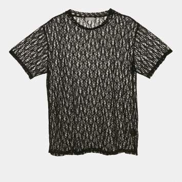 Pre Owned Dior Homme Black Oblique Stretch Tulle Sheer T-Shirt M