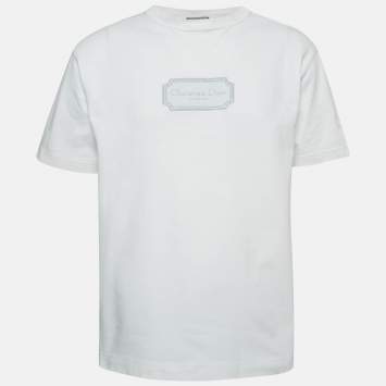Pre Owned Dior Homme White Logo Embroidery Cotton Crew Neck T-Shirt M