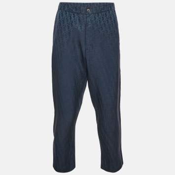 Pre Owned Dior Homme Blue Monogram Jacquard Silk Blend Pants M