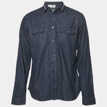 Pre Owned Dior Homme Navy Blue Denim Long Sleeve Shirt L