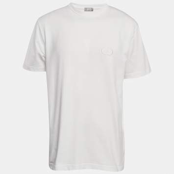 Pre Owned Dior Homme White CD Embroidered Cotton Jersey Crewneck T-Shirt M