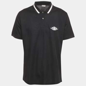 Pre Owned Dior Homme x Jordon Navy Blue Air Dior Applique Pique Polo T-Shirt XL