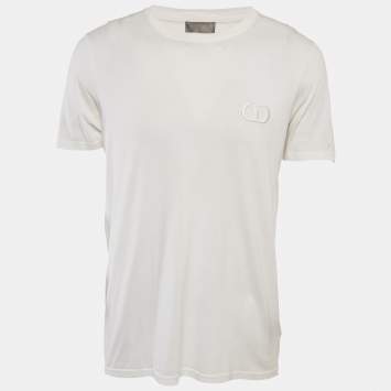 Dior Homme White CD Icon Embroidered Cotton Crew Neck T
