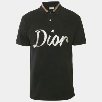 Pre Owned Dior Homme Black Logo Embroidered Piqué  Polo T-Shirt M