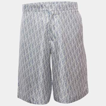 Pre Owned Dior Homme Blue Oblique Print Silk Shorts M