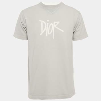 Dior Homme X Shawn Stussy Grey Logo Print Cotton T-shirt XS