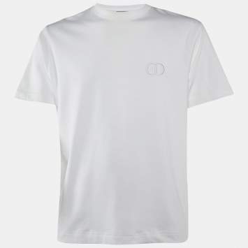 Pre Owned Dior Homme White Logo Embroidery Cotton Crew Neck T-Shirt S