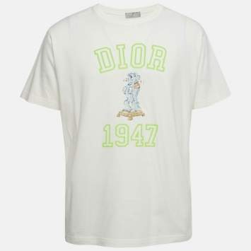 Pre Owned Dior Homme White Bobby 1947 Applique Cotton T-Shirt L