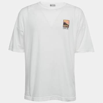 Pre Owned Dior Homme White Mount Zion Embroidery and Print Cotton Crew Neck T-Shirt M
