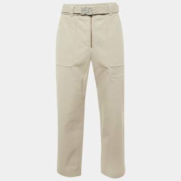 Pre Owned Dior Homme Light Beige Cotton Canvas Belted Cargo Pants XS
