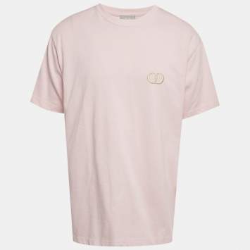 Pre Owned Dior Homme Pink CD Icon Embroidered Cotton T-Shirt XL