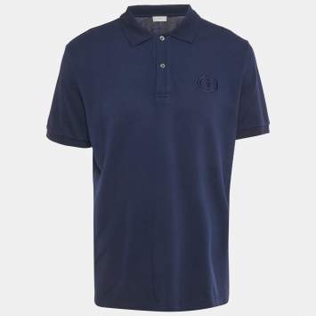 Pre Owned Dior Homme Blue CD Embroidered Pique Polo T-Shirt XXL