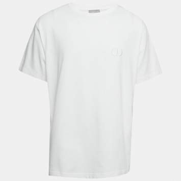 Pre Owned Dior Homme White CD Icon Embroidered Jersey T-Shirt XL