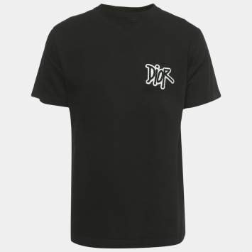 Pre Owned Dior Homme Black Logo Applique Cotton T-Shirt M