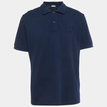 Pre Owned Dior Homme Blue CD Embroidered Pique Polo T-Shirt XXXL