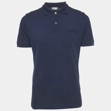 Pre Owned Dior Homme Blue CD Embroidered Pique Polo T-Shirt M