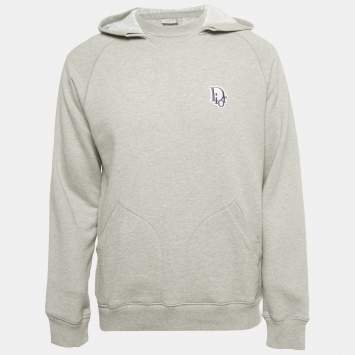 Pre Owned Dior Homme Grey Logo Applique Cotton Hooded Sweatshirt L