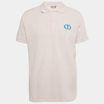 Pre Owned Dior Homme Pink CD Embroidered Pique Polo T-Shirt L