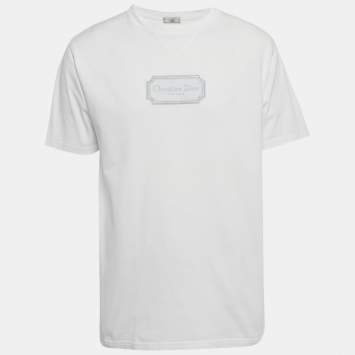 Pre Owned Dior Homme White Logo Embroidered Jersey T- Shirt M