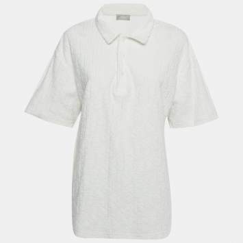 Pre Owned Dior Homme White Oblique Monogram Jacquard Terry Polo T-Shirt XL