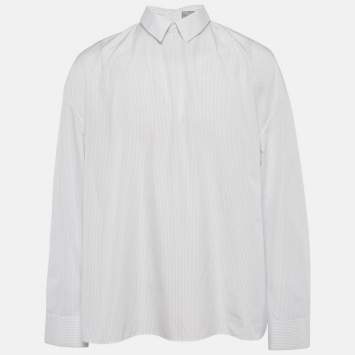 مملوكة مسبقًا قميص ديور أومه قطن أبيض مخطط بدون أزرار مقاس كبير - لارج