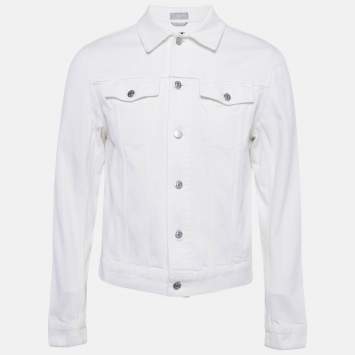 Pre Owned Dior Homme White Logo Embroidered Denim Jacket L