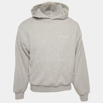مملوكة مسبقًا Dior Homme Grey Logo Print Distressed Hoodie XXS