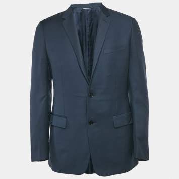 Pre Owned Dior Homme Blue Gabardine Regular Fit Blazer L