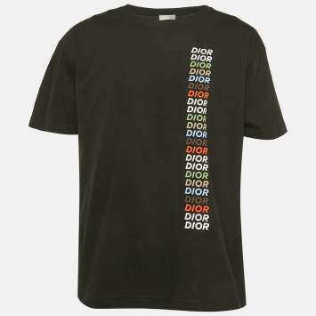 Pre Owned Dior Homme Black Logo Print Jersey T-Shirt L