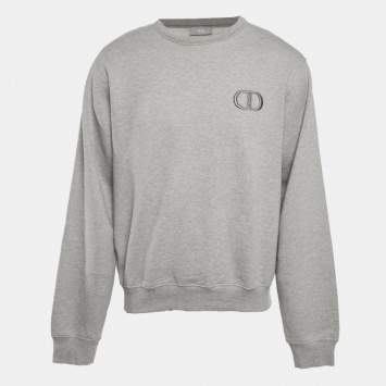 مملوكة مسبقًا سويت شيرت ديور أوم رمادي مصنوع من قطن بتطريز CD مقاس كبير جدًا