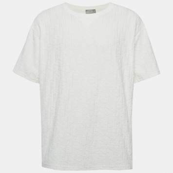 Pre Owned تي شيرت ديور هوم رجالي أوبيك أبيض تيري قطن جاكار بقصة مريحة مقاس كبير جداً جداً جداً