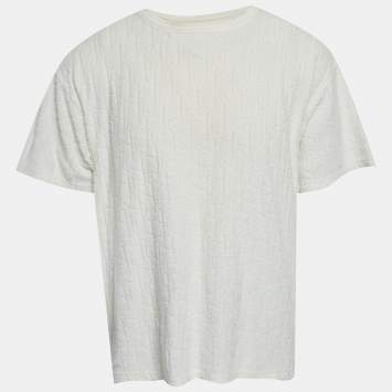Pre Owned Dior Homme White Oblique Terry Cotton Crew Neck T-Shirt XL