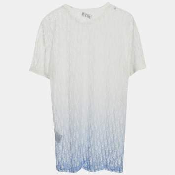 مملوكة مسبقًا Dior Homme White/Blue Oblique Jersey Sheer T-Shirt S
