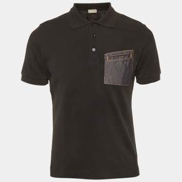 Pre Owned Dior Homme Black Pique Pocket Detail Polo T-Shirt M