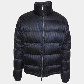 Pre Owned Dior Homme Navy Blue Oblique Nylon Down Jacket L