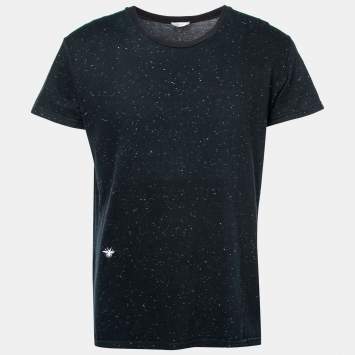 Pre Owned Dior Homme Dark Blue Bee-Embroidered Cotton Crewneck T-Shirt M
