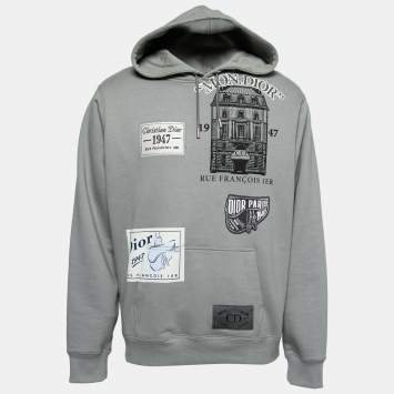 Pre Owned Dior Homme Grey Cotton Archive Patched Hoodie L