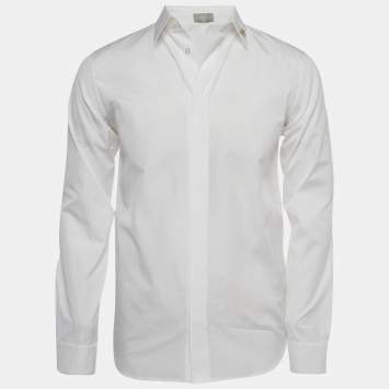Pre Owned Dior Homme White Cotton Bee Embellished Long Sleeve Shirt XS