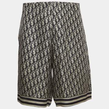 Pre Owned Dior Homme Blue Oblique Printed Silk Bermuda Shorts M
