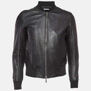 Pre Owned Dior Homme Black Leather Bomber Jacket M