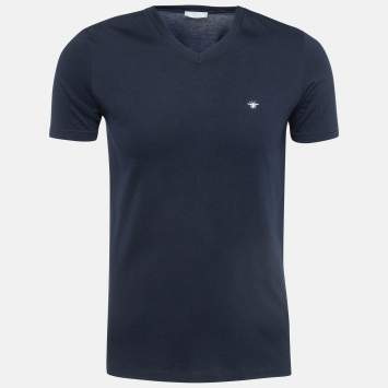 Pre Owned Dior Homme Navy Blue Cotton Jersey V-Neck T-Shirt XS