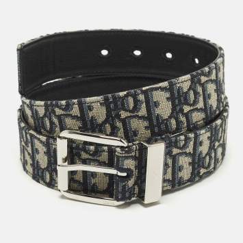 Pre Owned حزام ديور قماش مطلي مطبوع رمادي بإبزيم ماسي 90 سم