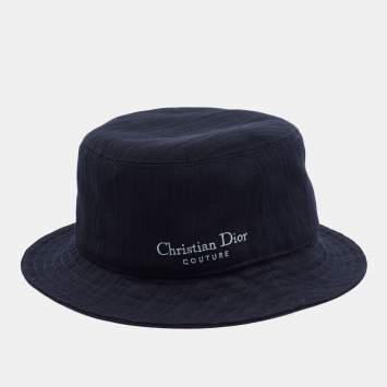 مملوكة مسبقًا Christian Dior Couture Navy Blue Striped Wool Bucket Hat Size 59