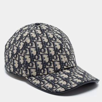 Pre Owned Dior Homme Navy Blue Oblique Jacquard Baseball Cap L