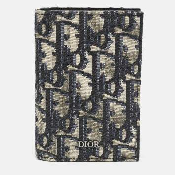 Pre Owned Dior Navy Blue Oblique Canvas Vertical Bifold Wallet