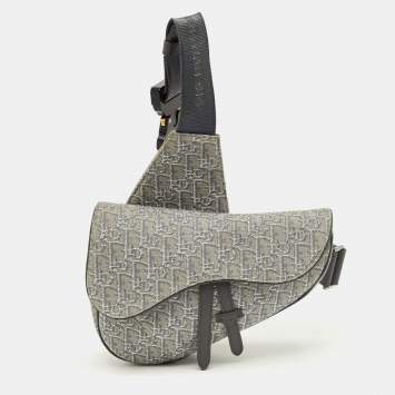 Pre Owned Dior Grey/Silver Oblique Jacquard Saddle Bag