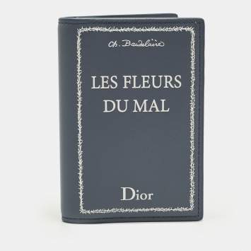 مملوكة مسبقًا Dior Les Fleurs Du Mal Blue/White Book Cover Embossed Leather Card Holder