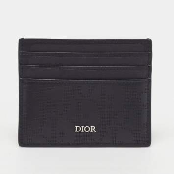 مملوكة مسبقًا Dior Galaxy Oblique Perforated Black Leather Card Holder