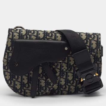 مملوكة مسبقًا Dior Saddle Black/Blue Oblique Canvas and Leather Messenger Bag