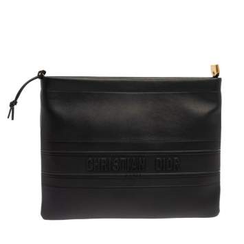 Pre Owned Dior Black Leather Medium Stripe Clutch